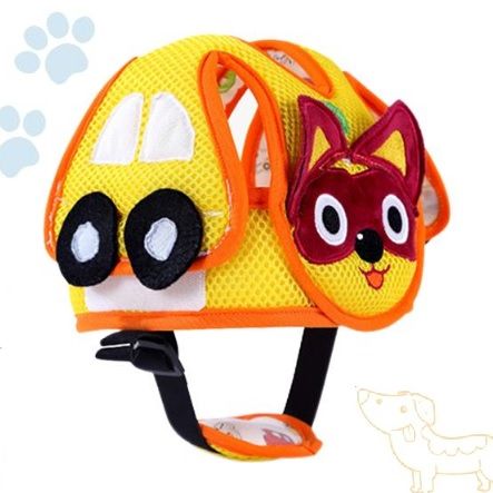 Шлем противоударный для ребенка сетчатый Собачка желтый